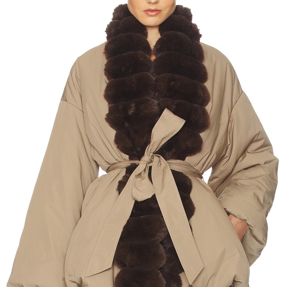 Helsa Bubble Puffer With Faux Fur in Tan & Cedar SZ S $449 - Picture 4 of 11